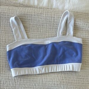 Beyond yoga periwinkle and white sports bra